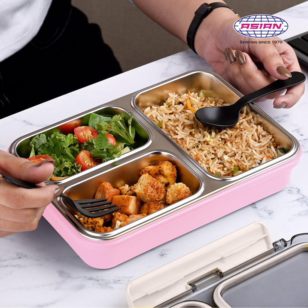 Buy Asian Fusion Bite 3 Compartment Insulated Lunch Box Light Pink