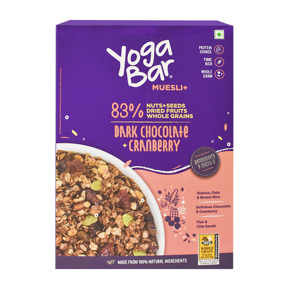 Yogabar Dark Chocolate & Cranberry Muesli 700g - Breakfast Cereal with 83%  Nuts & Seeds, Dried Fruits, & Whole Grains - Vegan & Gluten Free Snack