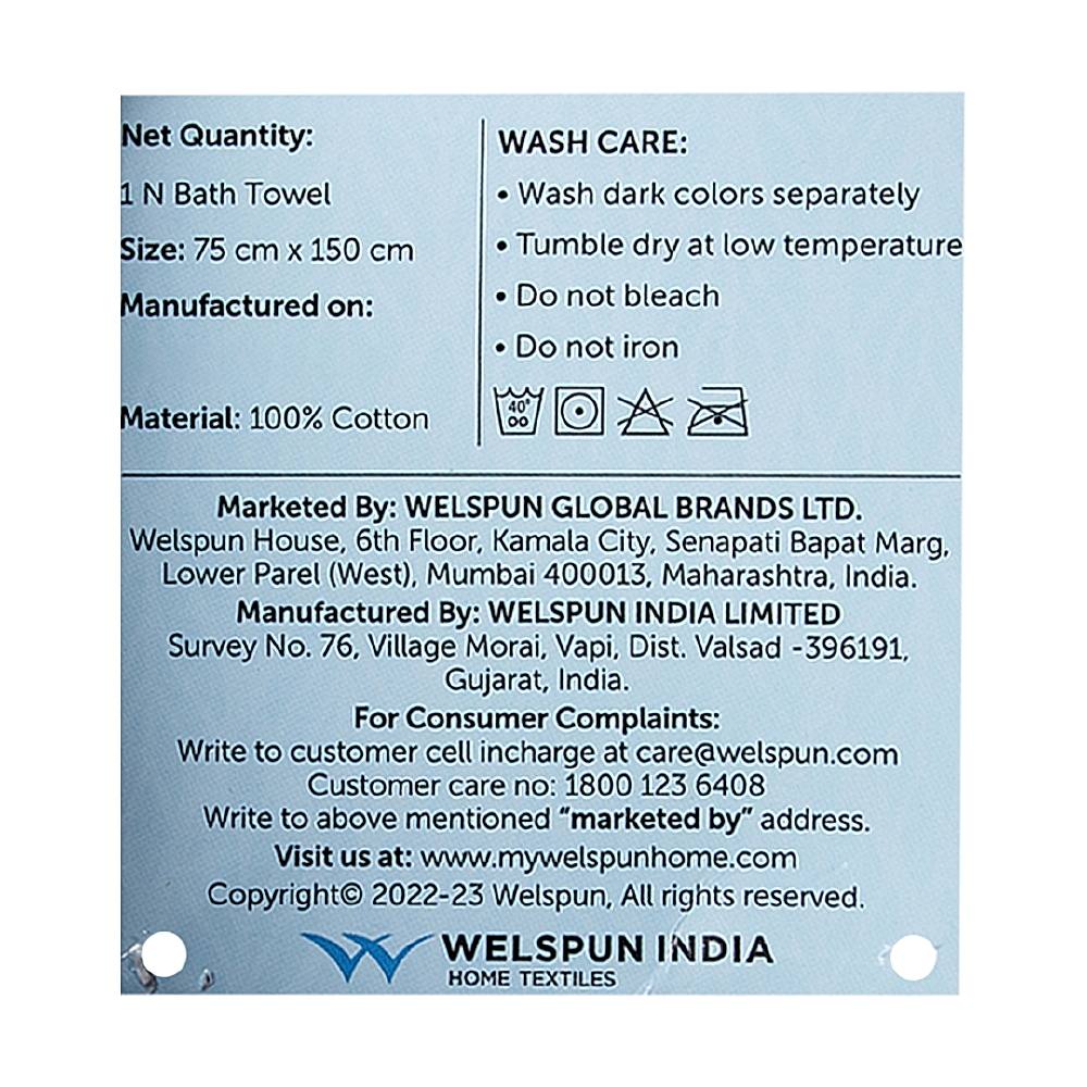 WELSPUN BATH TOWEL GREY FULL SIZE 75CM X 150CM