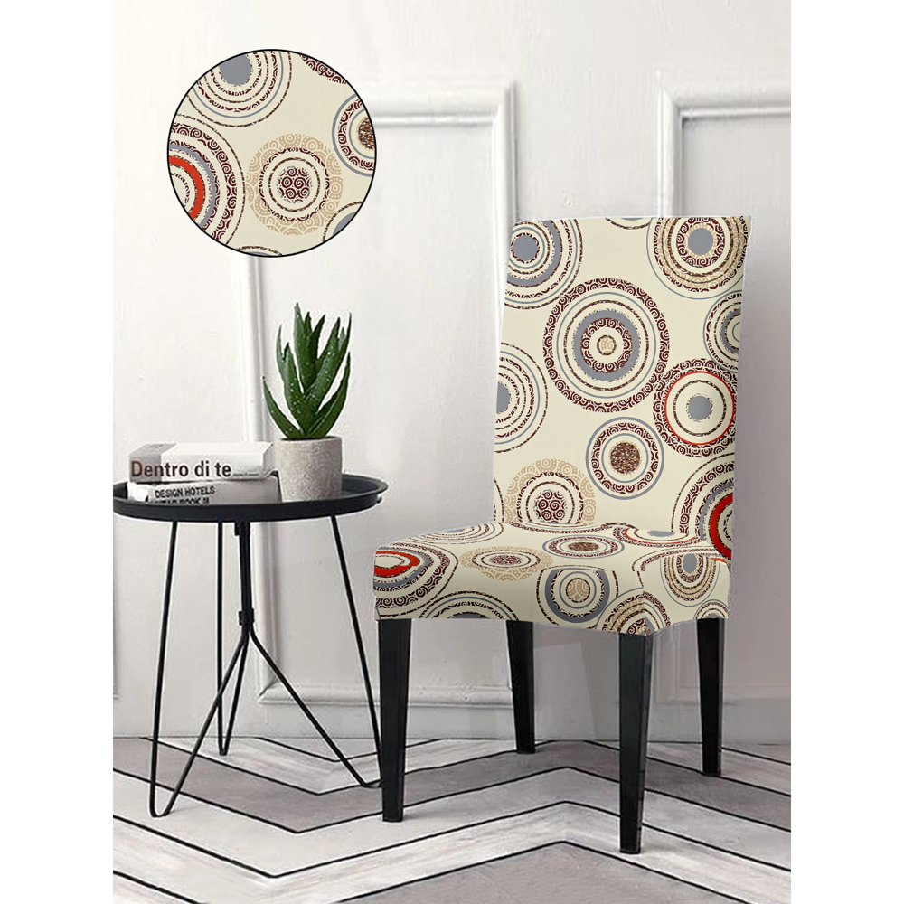 Cortina Spandex Stretchable Beige Geometric Print Polyester Chair Cover  (Set of 2, 4 & 6)