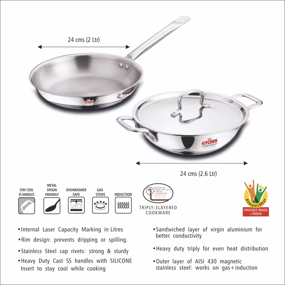 Buy Home Zone By Kitchen Essentials Stainless Steel Triply Cookware Set