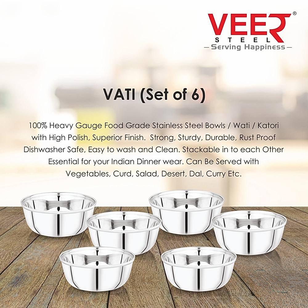 6 PCs Stainless Steel Dinner Bowl Set Katori Vati For Soup Dessert - View #7